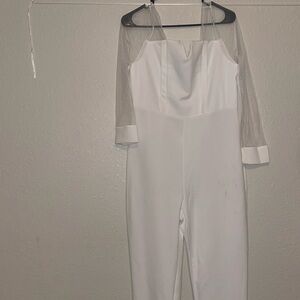 NEW Elegant White Jumpsuit with Sheer Sleeves